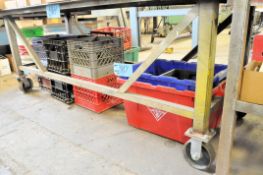 Lot-Plastic Crates and Tote Bins on Floor Under (1) Bench