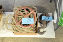 Lot-Rope and Pully in (1) Box with Pully Block on Floor Under (1) Table
