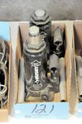 Lot-(2) Husky 6-Ton Hydraulic Bottle Jacks in (1) Box on Floor Under (1) Table