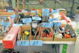 Lot-Rivet Guns, Flash Light, Knives, Emergency Triangle Kit, Labels, Etc. in (10) Boxes