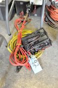 Westward 10/2-Amp 12-Volt Battery Charger with (2) Sets Jumper Cables on Floor Under (1) Table