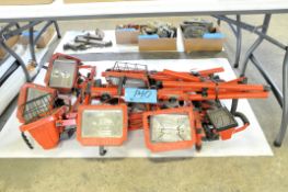 Lot-Halogen Tripod Work Lights on Floor Under (1) Table