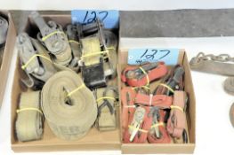 Lot-Small and Standard Ratchet Straps in (2) Boxes on Floor Under (1) Table