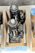 Lot-(2) Husky 6-Ton Hydraulic Bottle Jacks in (1) Box on Floor Under (1) Table