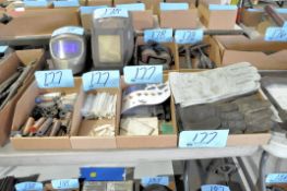 Lot-Leather Work Gloves, Soap Stones, Spot Welder Parts, and Helmet Eye Shields in (4) Boxes