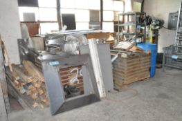 Lot-Various Alloy Scrap in (2) Tubs, and Shelving Unit, with Plate Cutoffs Against the Wall