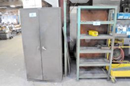 Lot-(1) 2-Door Supply Cabinet and (2) Steel Shelving Units with Misc. Contents