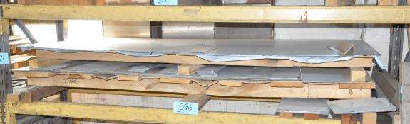 Lot-Various Stainless Steel Sheet Stock on (2) Pallets on (1) Shelf, with Various Cutoff Sheet Stock