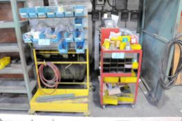 Lot-(2) Rolling Carts with Nuts, Bolts, Clips, Clamps, Hose, Etc. Contents