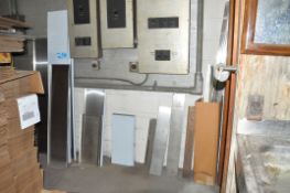 Lot-Portable Steps and Misc. Stainless Panels Against (1) Wall, (Behind Cardboard)