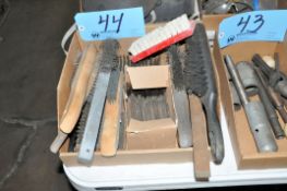 Lot-Brushes, Pry Bars, 4-Way, Jumper Cables, Canvas Bag, in (2) Boxes and on Floor
