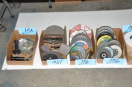 Lot-Various Angle Grinder Wheels and Handles in (4) Boxes on Floor Under (1) Table