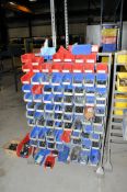 Portable Parts Bin Rack with Bins and Bolts Contents