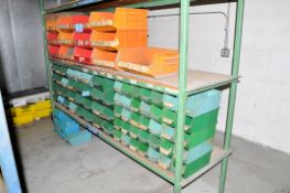 Lot-Plastic Parts Bins on (1) Rack, (Rack Not Included)