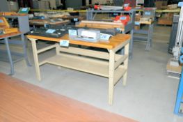 Lot-(3) Wood Top Work Benches in (1) Row, (Contents Not Included), (Not to Be Removed Until Empty)