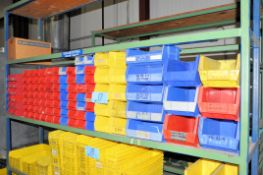 Lot-Plastic Parts Bins on (1) Shelf, (Rack Not Included)
