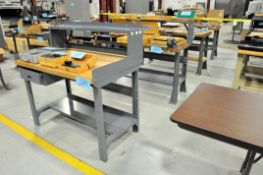 Lot-(4) Wood Top Work Benches in (1) Row, (Contents Not Included), (Not to Be Removed Until Empty)