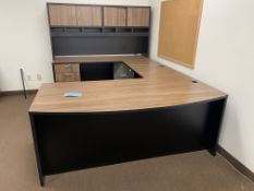 Lot of (2) Wood Finish Office Desks (Must Disassemble & Remove) (File Cabinet Not Included)