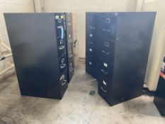 Lot of (7) 4-Drawer File Cabinets, (5) Black, (2) Beige & (1) Book Shelf