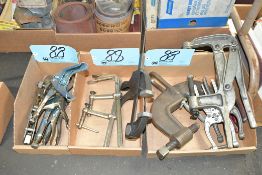Lot-Various Squeeze Clamps, Die Clamps, Vise Grip Clamps, etc. in (3) Boxes on Floor Under (1) Table