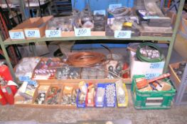 Lot-Caulk, Copper Tubing, Fittings, Hose, Bolts, Fire Extinguishers, Hand Cart Wheels, Etc.