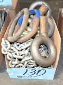 Lot-Various Chains, Bull Rings, Hooks and Eye Bolts in (1) Box on Floor Under (1) Table