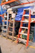 Lot-(1) Werner 6' Fiberglass, (1) No Name 6' Aluminum and (1) 5' Wooden Step Ladders