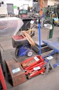 Lot-(2) Various Hydraulic Floor Jacks, (1) Jack Stand and (1) Car Ramp