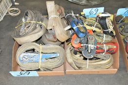 Lot-Various Ratchet Straps in (2) Boxes on Floor Under (1) Table