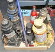 Lot-Various Hydraulic Bottle Jacks in (1) Box on Floor Under (1) Table