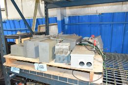 Lot-Various Buss Plugs and Enclosed Safety Switch Boxes on (1) Pallet on (1) Shelf