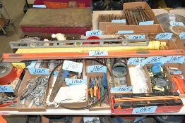 Lot-Levels, Knives, Tape Measures, Safety Triangles, Pliers, Shears, Saw Blades, Rope, Etc.