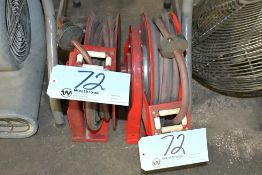 Lot-(2) Retractable Air Hose Reels with Hose on Floor Under (1) Table