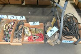 Lot-Bungee Cords, Straps, Ratchet Straps, Etc. in (4) Boxes on Floor Under (1) Table