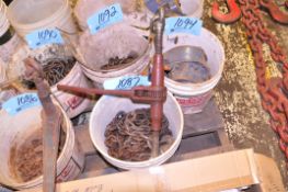 Lot-(1) Ratcheting Chain Binder and Chain in (1) Pail