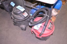 Lot-(1) Dayton and (1) Shop Vac Brand Portable Shop Vacs, on Floor Under (1) Table