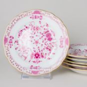 Meissen 6 x Brotteller Indisch Purpur Reich 1. Wahl Knaufzeit, 1815-1924
