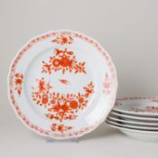 Meissen 6 x Speiseteller Indisch Koralle 2. Wahl Pfeifferzeit, 1924-1934