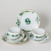 Meissen 2 x Mokkagedeck 3 tlg. Hofdrache Grün Goldgeschuppt 1. Wahl nach 1934