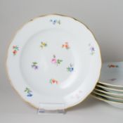 Meissen 6 x Speiseteller Streublümchen 1. Wahl Knaufzeit, 1815-1924