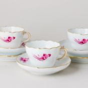 Meissen 3 x Kaffeegedeck 3 tlg. Hofdrache Purpur Leicht 4. Wahl nach 1934