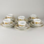Meissen 6 x Kaffeegedeck 3 Tlg. Hofdrache Gelb & Rot Goldgeschuppt 1. Wahl nach 1934