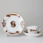 Meissen Mokkagedeck 3 tlg. Hofdrache Braun Goldgeschuppt 1. Wahl nach 1934