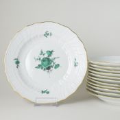 Meissen 12 x Speiseteller Kupfergrüne Blume 1. Wahl nach 1934