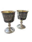 A pair of contemporary silver goblets, by Barker E