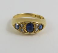 A Victorian sapphire and diamond ring, the navette