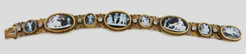 An unusual cameo and diamond bracelet, probably Vi