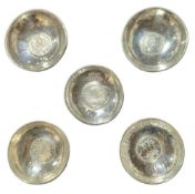 Four contemporary silver coin-set dishes, various dates and makers, each of circular