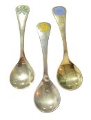 Three Danish silver and enamel commemorative spoon