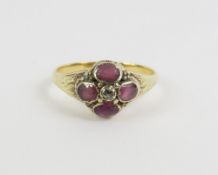 A mid Victorian ruby and rose cut diamond ring, th
